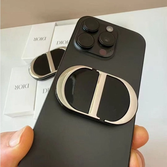 DIOR BEAUTY CD Logo Dual Mirror Phone Ring Metal Holder Stand - Silver/Black - Picture 4 of 8